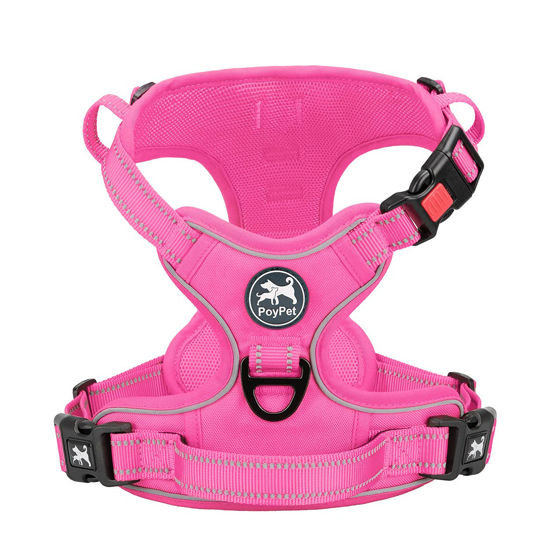Picture of PoyPet No Pull Dog Harness, No Choke Reflective Dog Vest, Adjustable Pet Harnesses with Easy Control Padded Handle for Small Medium Large Dogs(Pink Matching Trim,XL)