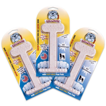 Picture of Bullibone Nylon Dog Chew Toy Nylon Bone - Improves Dental Hygiene, Easy to Grip Bottom, and Permeated with Flavor (Bacon, XL - 3 Pack)