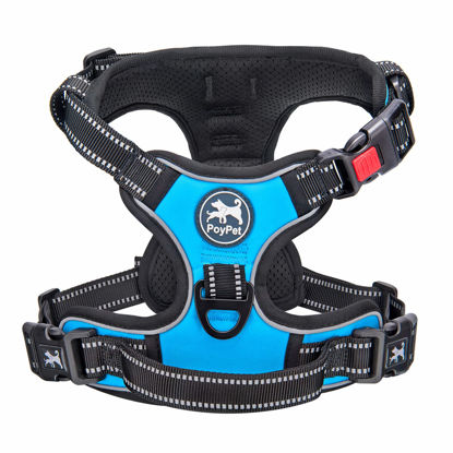 Picture of PoyPet No Pull Dog Harness, No Choke Front Clip Dog Reflective Harness, Adjustable Soft Padded Pet Vest with Easy Control Handle for Small to Large Dogs(Blue,L)