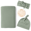 Picture of Konssy Baby Girl Newborn Receiving Blanket with Matching Headband and Beanie Set Baby Swaddle Nursery Swaddle Wrap