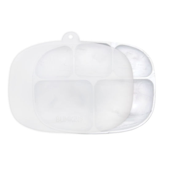 Picture of Bumkins Toddler and Baby Suction Plate, Silicone Divided Grip Dish and Lid, Large 5-Section Tray for Kids, Essentials in Children Feeding Supplies, Non Skid Stick Bottom, for Ages 6 Months Up, Marble