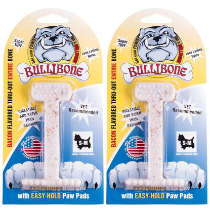 Picture of Bullibone Nylon Dog Chew Toy Nylon Bone - Improves Dental Hygiene, Easy to Grip Bottom, and Permeated with Flavor (Bacon, Small - 2 Pack)