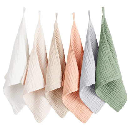 Picture of Konssy 6 Pack Baby Muslin Washcloths for Unisex 100% Cotton Wash Cloth Set for Baby Face Body Comfy and Soft for Newborn Infants Kids Girls and Boys