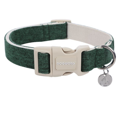 Picture of DOGWONG Cotton Hemp Dog Collar, Heavy-Duty Christmas Green Dog Collar Adjustable Soft Natural Fabric Pet Dog Collar Cute Holiday Puppy Necklace for Small Medium Large Dog