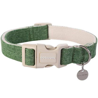 Picture of DOGWONG Cotton Hemp Dog Collar, Heavy-Duty Green Dog Collar Adjustable Soft Natural Fabric Pet Dog Collar Cute Wedding Puppy Necklace for Small Medium Large Dog