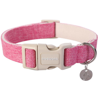 Picture of DOGWONG Cotton Hemp Dog Collar, Heavy-Duty Pink Dog Collar Adjustable Soft Natural Fabric Pet Dog Collar Cute Wedding Puppy Necklace for Small Medium Large Dog