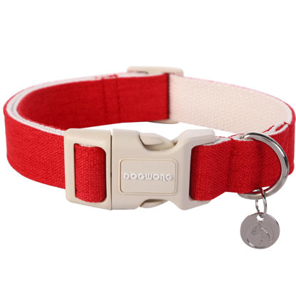 Picture of DOGWONG Cotton Hemp Dog Collar, Heavy-Duty Red Dog Collar Adjustable Soft Natural Fabric Pet Dog Collar Cute Wedding Puppy Necklace for Small Medium Large Dog