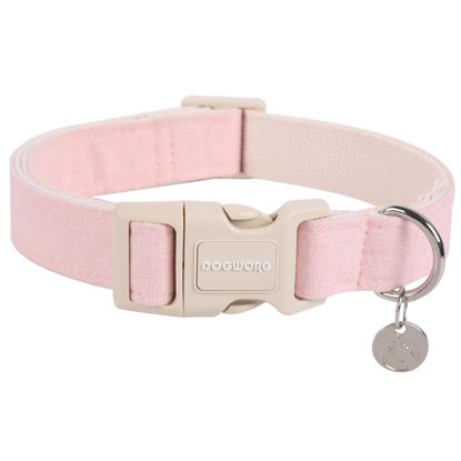 Picture of DOGWONG Cotton Hemp Dog Collar, Heavy-Duty Pink Dog Collar Adjustable Soft Natural Fabric Pet Dog Collar Cute Wedding Puppy Necklace for Small Medium Large Dog
