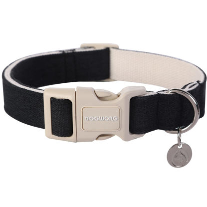 Picture of DOGWONG Cotton Hemp Dog Collar, Heavy-Duty Black Dog Collar Adjustable Soft Natural Fabric Pet Dog Collar Cute Wedding Puppy Necklace for Small Medium Large Dog