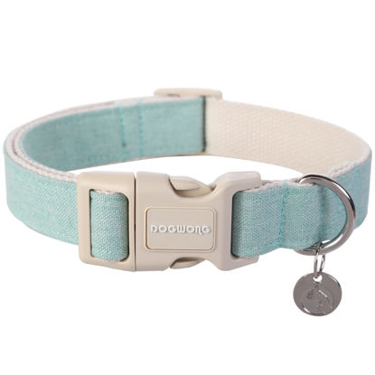 Picture of DOGWONG Cotton Hemp Dog Collar, Heavy-Duty Green Dog Collar Adjustable Soft Natural Fabric Pet Dog Collar Cute Wedding Puppy Necklace for Small Medium Large Dog
