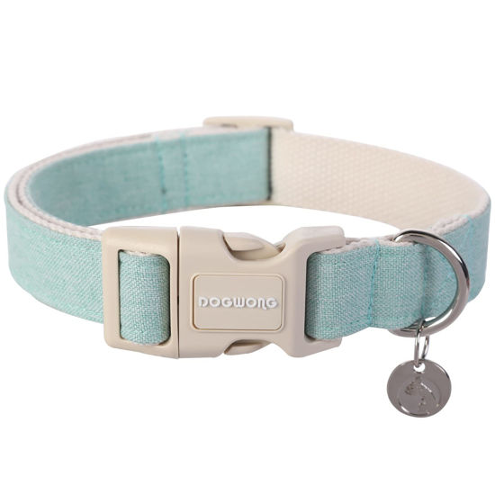 Picture of DOGWONG Cotton Hemp Dog Collar, Heavy-Duty Green Dog Collar Adjustable Soft Natural Fabric Pet Dog Collar Cute Wedding Puppy Necklace for Small Medium Large Dog