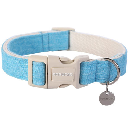 Picture of DOGWONG Cotton Hemp Dog Collar, Heavy-Duty Blue Dog Collar Adjustable Soft Natural Fabric Pet Dog Collar Cute Wedding Puppy Necklace for Small Medium Large Dog