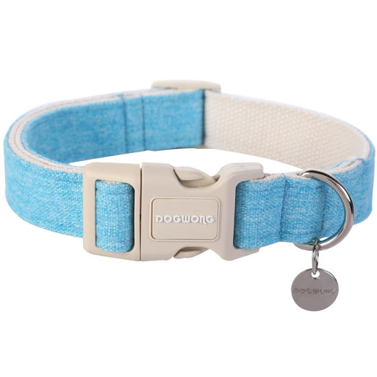 Picture of DOGWONG Cotton Hemp Dog Collar, Heavy-Duty Blue Dog Collar Adjustable Soft Natural Fabric Pet Dog Collar Cute Wedding Puppy Necklace for Small Medium Large Dog