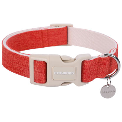 Picture of DOGWONG Cotton Hemp Dog Collar, Heavy-Duty Orange Dog Collar Adjustable Soft Natural Fabric Pet Dog Collar Cute Fall Puppy Necklace for Small Medium Large Dog