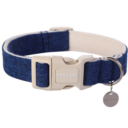 Picture of DOGWONG Cotton Hemp Dog Collar, Heavy-Duty Blue Dog Collar Adjustable Soft Natural Fabric Pet Dog Collar Cute Wedding Puppy Necklace for Small Medium Large Dog