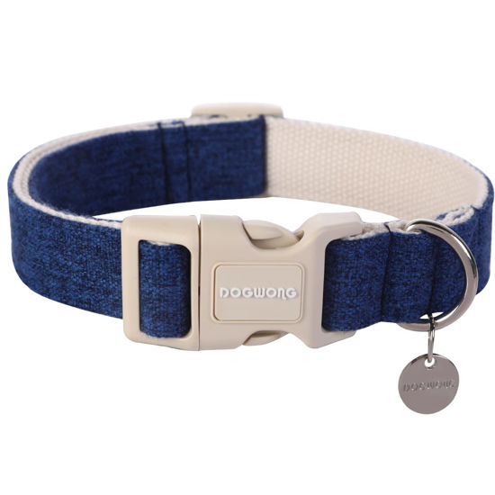 Picture of DOGWONG Cotton Hemp Dog Collar, Heavy-Duty Blue Dog Collar Adjustable Soft Natural Fabric Pet Dog Collar Cute Wedding Puppy Necklace for Small Medium Large Dog