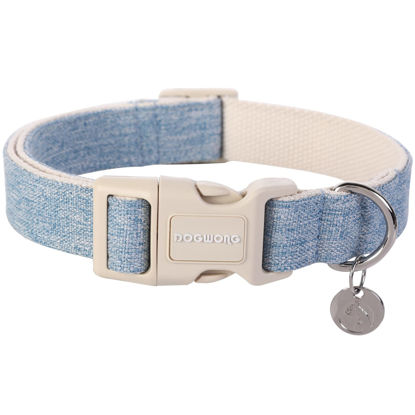 Picture of DOGWONG Cotton Hemp Dog Collar, Heavy-Duty Baby Blue Dog Collar Adjustable Soft Natural Fabric Pet Dog Collar Cute Wedding Puppy Necklace for Small Medium Large Dog