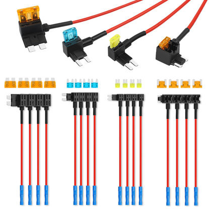 Picture of Cooclensportey 16 Pack 4 Types Fuse Tap, Upgraded 12V Car Add a Circuit Fuse Tap Kit - Standard Mini Micro2 and Low Profile Mini Fuse Taps, ATO ATC ATM APM Fuse Adapter Jumper for Cars Trucks Boats