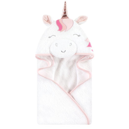 Picture of Hudson Baby Unisex Baby Cotton Animal Face Hooded Towel, Rose Unicorn, One Size