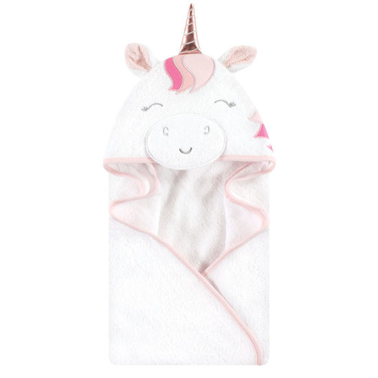 Picture of Hudson Baby Unisex Baby Cotton Animal Face Hooded Towel, Rose Unicorn, One Size