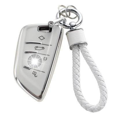 Picture of YO&YOYE for BMW Key Fob Cover with Keychain, Soft TPU Key Case Protection Fit for BMW X1 X2 X3 X5 X6 X7 and Series 1 2 3 4 5 6 7 8
