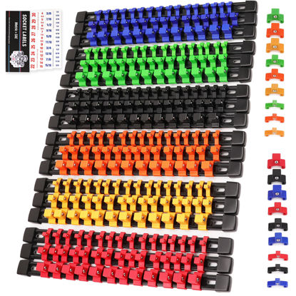 Picture of SWANLAKE Socket Organizer Set 18-Piece, 1/4-Inch x 96 Clips, 3/8-Inch x 90 Clips, 1/2-Inch x 72 Clips, Socket Organizer for Tool Box Drawer, Drive Socket Trays, Socket Holder Clip Rail
