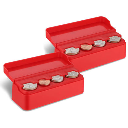 Picture of SINGARO Coin Holder for Car, Coin Change Organizer Compatible with Coins of Different Sizes, Dash-Mounted Holder Suitable for Most Cars, Trucks(2PCS Red)