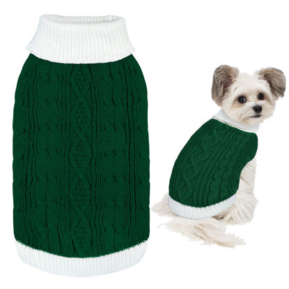 Picture of GOYOSWA Dog Christmas Sweater Knitted Turtleneck Dog Sweater Warm Christmas Dog Outfit Clothes for Small Medium Large Dogs Pets (Green, Medium)