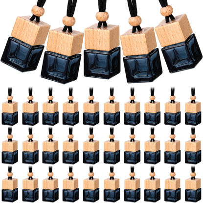Picture of BBTO 50 Pcs Hanging Car Air Freshener Car Diffuser Bottles Empty Glass Perfume Bottle Freshener Diffuser Bottle Pendant for Essential Oil Fragrance Aromatherapy Bottle Ornament (Black,Cube)