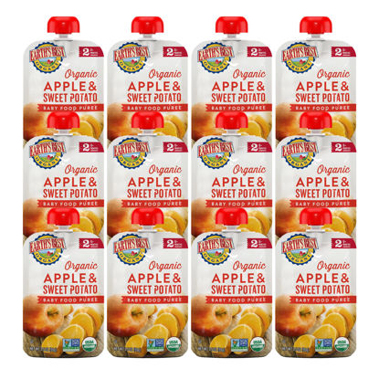 Picture of Earth's Best Organic Baby Food Pouches, Stage 2 Fruit and Vegetable Puree for Babies 6 Months and Older, Organic Sweet Potato and Apple Puree, 3.5 oz Resealable Pouch (Pack of 12) (Packaging May Vary)