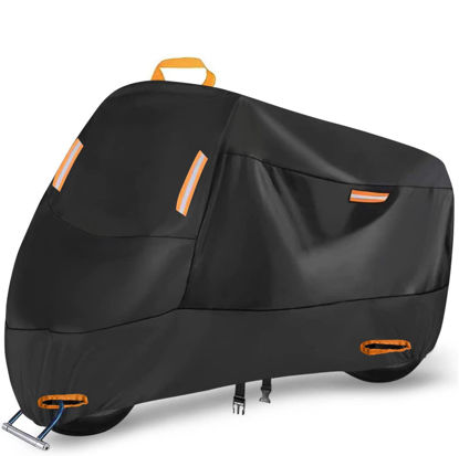 Picture of SECELES 300D Motorcycle Cover Heavy Duty, SECELES All Season Durable Waterproof Motorcycle Cover for Small Bike Scooter Bicycle fit up to 75 inch Motorcycle Motorbike (L: 76" x 37" x 39")