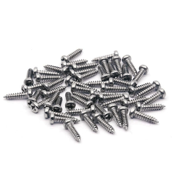 Picture of SAPHUE 50pcs Acoustic Electric Guitar Tuning Pegs Screws,Bass Guitar Machine Heads Mounting Screws for Electric/Acoustic Guitar Bass (Chrome, 2 * 11mm)