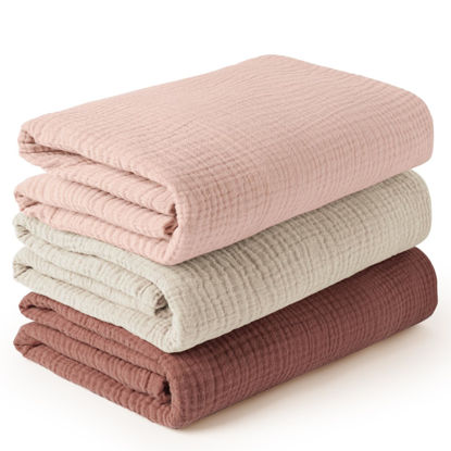 Picture of Konssy 3 Pack Muslin Swaddle Blankets for Unisex, Newborn Receiving Blanket, Large 47 x 47 inches, Soft Breathable Muslin Baby Swaddles for Boys & Girls