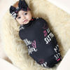Picture of Galabloomer Newborn Receiving Blanket Headband Set Flower Print Baby Swaddle Blankets (Black Sister)