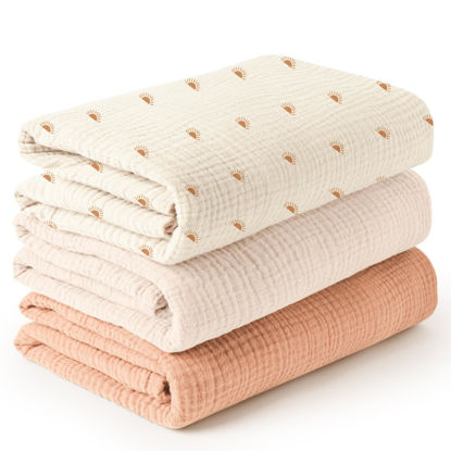 Picture of Konssy 3 Pack Muslin Swaddle Blankets for Unisex, Newborn Receiving Blanket, Large 47 x 47 inches, Soft Breathable Muslin Baby Swaddles for Boys & Girls