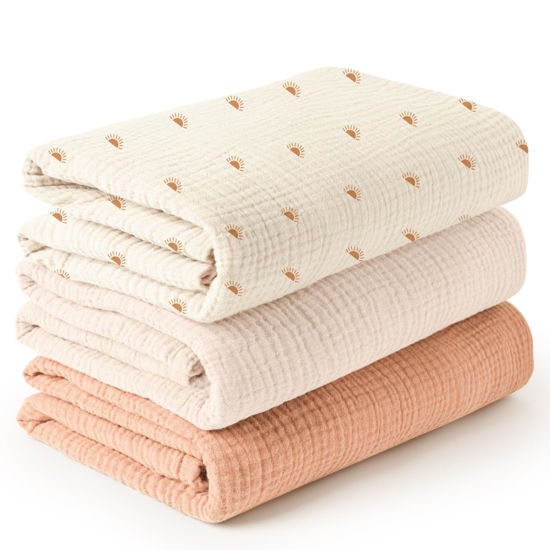 Picture of Konssy 3 Pack Muslin Swaddle Blankets for Unisex, Newborn Receiving Blanket, Large 47 x 47 inches, Soft Breathable Muslin Baby Swaddles for Boys & Girls