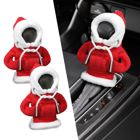 Picture of Kutyun 2PCS Christmas Car Shift Knob Hoodie Cover, Funny Hoodie Car Gear Shift Cover, Interior Accessories Christmas Car Decor Gear Shift Knob Cover for Manual/Automatic Shift Knob