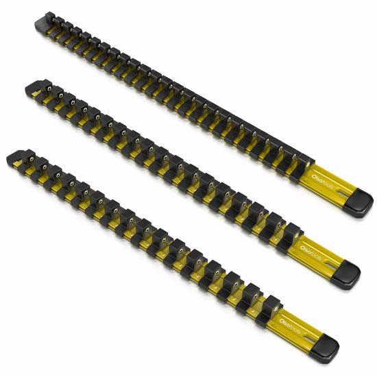 Picture of Olsa Tools 1/2-Inch, 3/8-Inch & 1/4-Inch Drive Aluminum Socket Organizer | Professional Quality Socket Holder (Yellow)