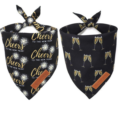 Picture of Realeaf New Year Dog Bandanas 2 Pack, Cheers to The New Year Dog Scarf for Boy and Girl, Premium Durable Fabric, Holiday Bandana for Large and Extra Large Dogs Cats Pets (X-Large)
