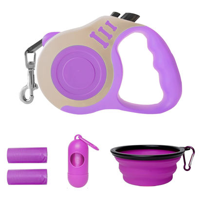 Picture of LIEVUIKEN Retractable Dog Leash Automatic Telescopic Tractor Dog Tape, Pet Tape 10/16 FT Durable and Convenient, with Folding Bowl, Dispenser, Rubbish Bags, Suitable for Small and Medium Dogs