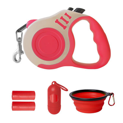 Picture of LIEVUIKEN Retractable Dog Leash Automatic Telescopic Tractor Dog Tape, Pet Tape 10/16 FT Durable and Convenient, with Folding Bowl, Dispenser, Rubbish Bags, Suitable for Small and Medium Dogs