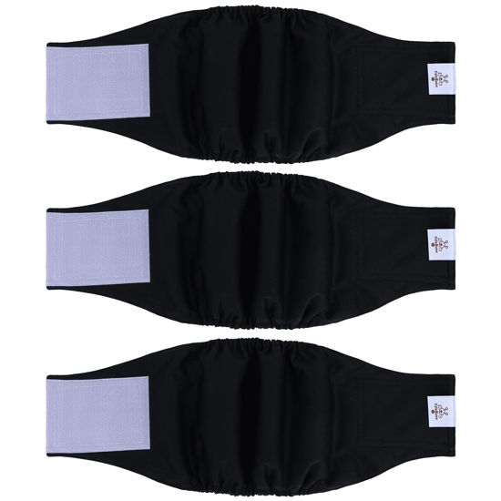 Picture of CuteBone Dog Diapers Male Washable Belly Band for Male Dogs Wraps Black 3pcs a Pack DM44S