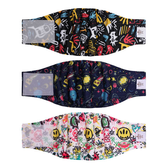Picture of CuteBone Dog Diapers Male Washable Belly Band for Male Dogs Wraps Black 3pcs a Pack DM54XS