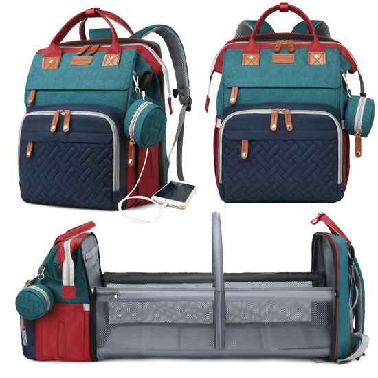 Picture of Astro alan Baby Diaper Bags with Changing Station, Waterproof Diaper Bag Backpack for Moms Dads with USB Charging Port, Baby Shower Gifts, Large Capacity diaper backpack, Red-Green-Blue