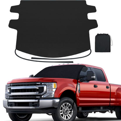 Picture of REEVAA Upgraded Car Windshield Cover for Ice & Snow [All-Weather Protection] Magnetic Fit Weatherproof Frost Cover, Car Winter Accessories, Fit for Full-Size Trucks/SUVs, MPV - X-Large (70''x54'')