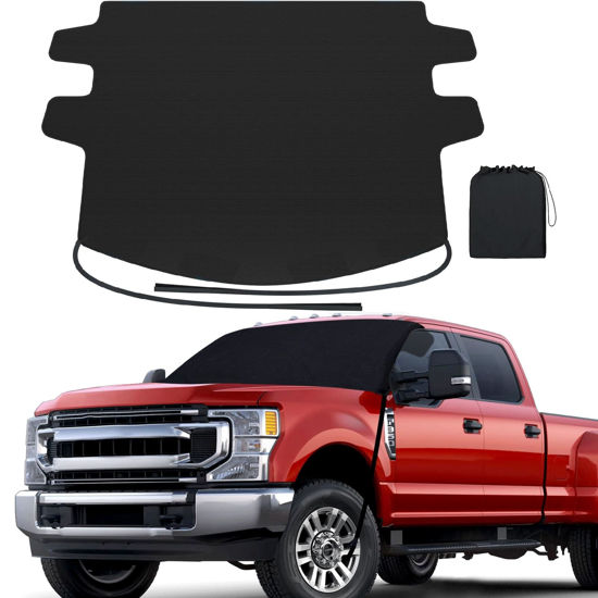 Picture of REEVAA Upgraded Car Windshield Cover for Ice & Snow [All-Weather Protection] Magnetic Fit Weatherproof Frost Cover, Car Winter Accessories, Fit for Full-Size Trucks/SUVs, MPV - X-Large (70''x54'')