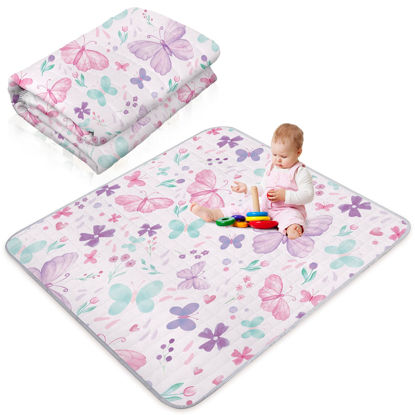 Picture of Boho Portable Baby Play Mat, 43 x 43 Inch Washable Foldable Crawling Mat, Non Slip Playmat for Babies, Kids Play Mats Pad for Floor Playpen Toddler Infants Tummy Time Activity (Butterfly)