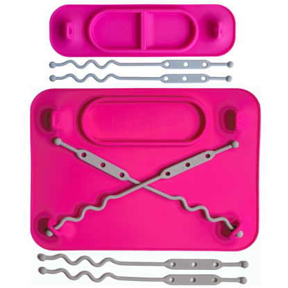 Picture of BUSY BABY Silicone Placemat Bundle - 1-Original Placement & 1-Mini Mat with 6 Multipurpose Straps Included, Dishwasher Safe, Travel-Friendly, BPA Free, As Seen on Shark Tank (Pink)