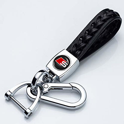 Picture of 121Fruit Way Genuine Leather Car Logo Keychain Suit for Audi A1 A3 A4 A5 A6 A7 A8 Q5 Q7 R8 S5 S7 Q5 RS Key Chain Keyring Family Present for Man and Woman