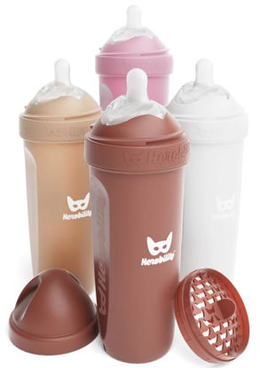 Picture of Herobility Double Anti-Colic Baby Bottles - 12 fl oz/340ml - 4-Pack - Multicolor - Sand, Woodchuck, Pink, White